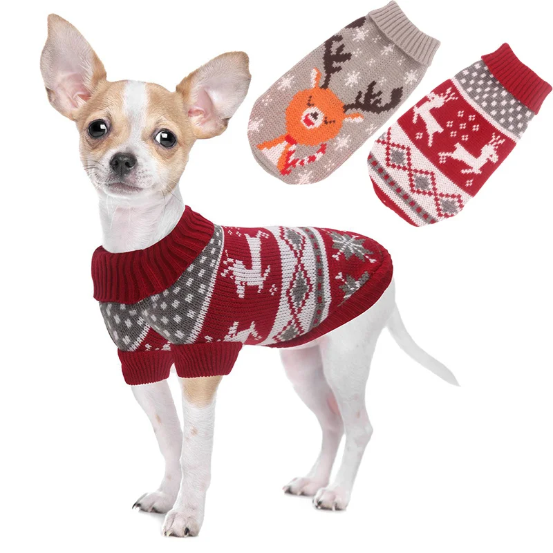 Dog & Cat Christmas Sweaters Pet Winter Knitwear Xmas Clothes Warm Coats Reindeer Snowflake Argyle Sweater For Kitty Puppy