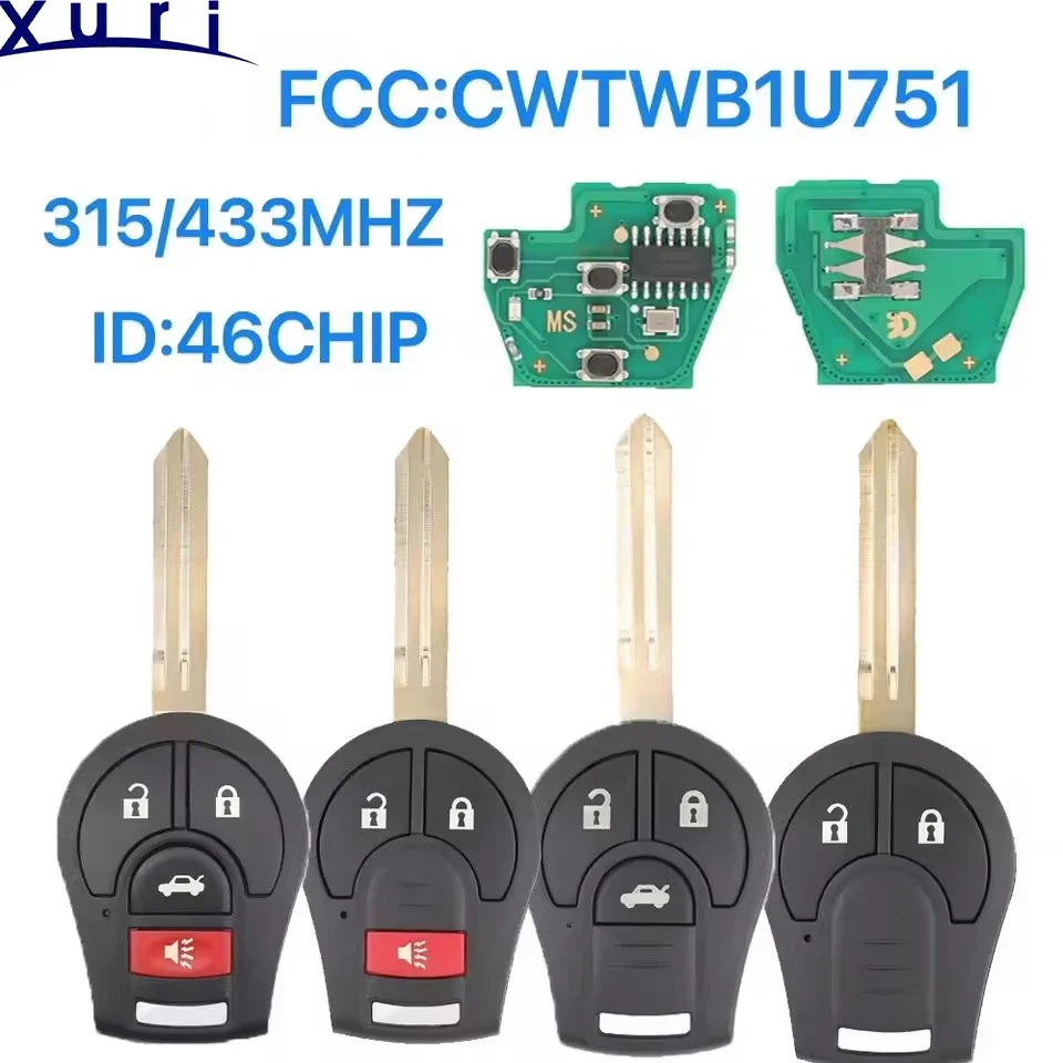 

Xuri ID:46CHIP for Nissan keyless entry FOB transmitter HO0561-C993A car straight handle key.FCC:CWTWB1U751 315/433MHZ