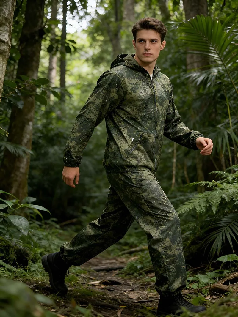 Outdoor Taktisches Set Sommer Atmungsaktive Kapuzenpullover-Sets Tarnmuster Netz Jagd Airsoft Leichtgewicht Kapuzenjacke & Hose | Herren- und Kinderanzug – Detail 7
