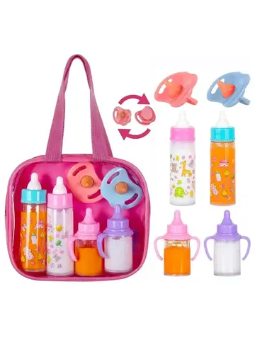 Doll accessories Baby Doll Feeding Bottle Set Baby Care Toy Stroller 2pc Milk And Juice Bottles With Toy Pacifier For Baby Dolls