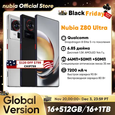 nubia Z80 Ultra 5g Smartphone Global Version Snapdragon 8 Elite Gen 5 6.85'' 144Hz Oled Display 7200Mah 90W Fast Charging 64Mp