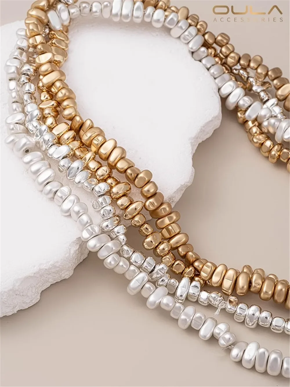 DIY Gold & Silver Handmade Bead Earrings Bracelet Material Plated with Shiny Irregular Stones Shaped Beads for Jewelry Making