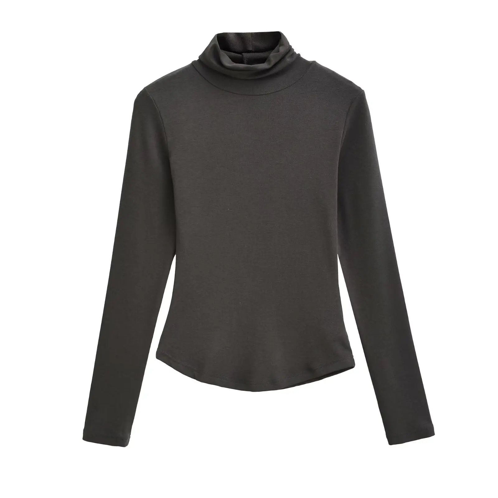 Cseta de Manga Longa Slim Fit para Mulheres, Csa de Gola Alta Anticorpo, Estilo Casual de Outono em Cor Sólida