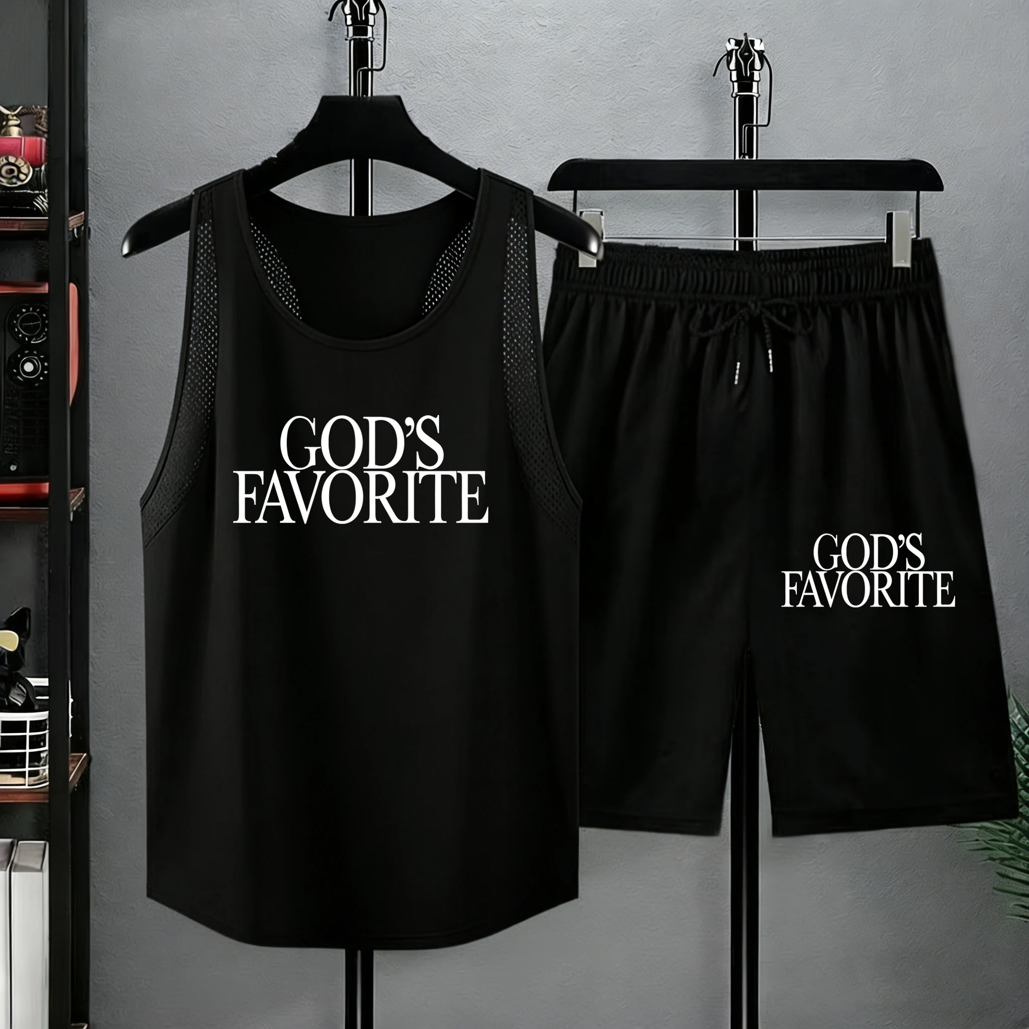 

God'S Favorite Print Summer Male Soft Loose Sportpants Simple All-Match Short Suits Street Jogging Shorts Quick Dry Basic Vest