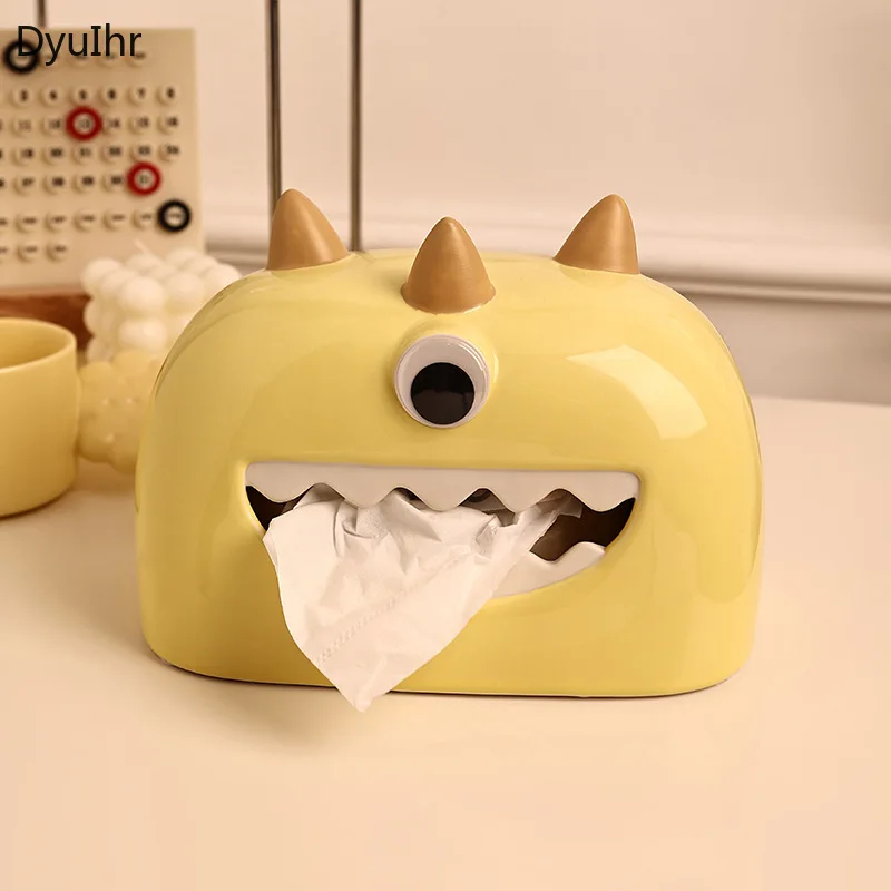 Creative and cute little monster ceramic tissue box Home decoration ornaments Desktop storage Children's tissue box 1pcs