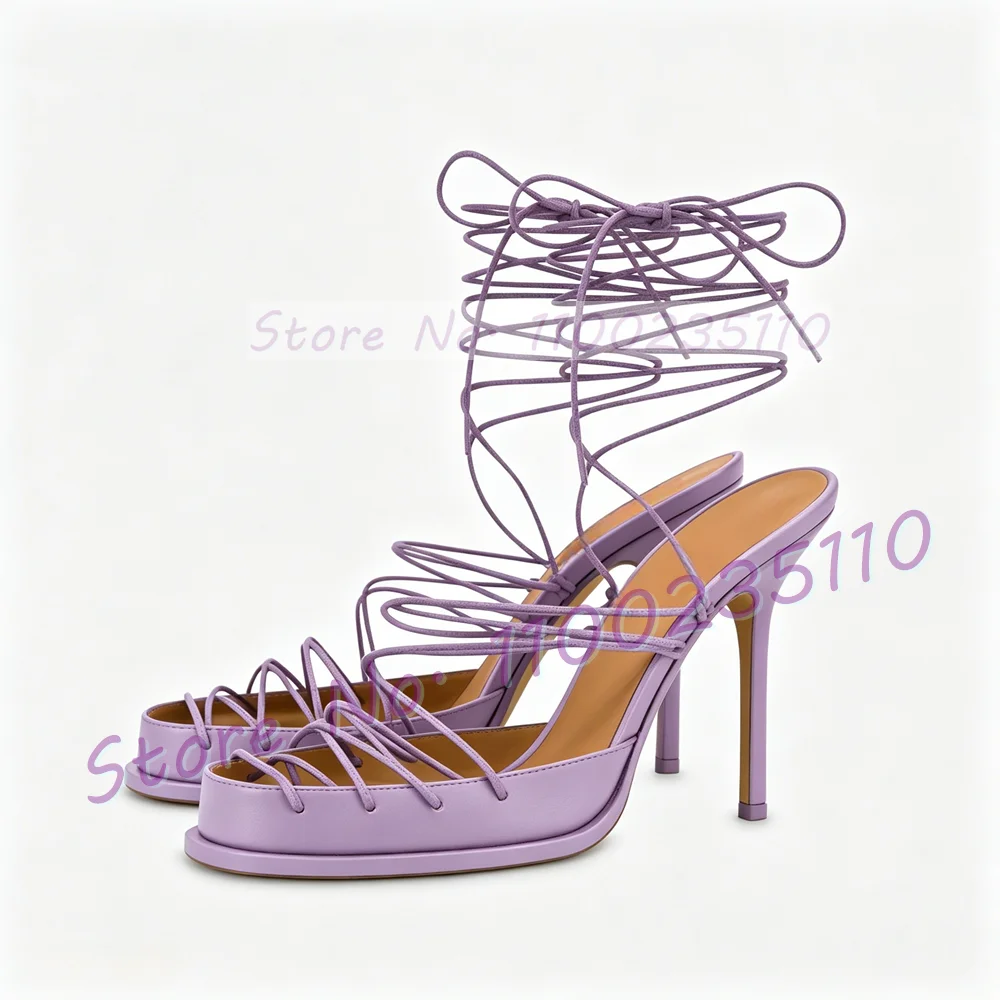 Novelty Round Cover Toe High Heels Sandals Women Sexy Cross Tied Stiletto Nifty Shoe Ladies Party Lace Up Feminine Solid Sandals