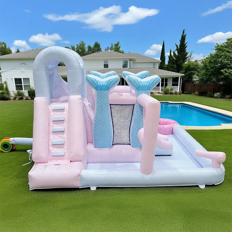 سترة زفاف لحفلات الأطفال، الأميرة الوردية القابلة للنفخ في الهواء الطلق، ملعب مائي على شكل قلعة صيفية، حمام سباحة
