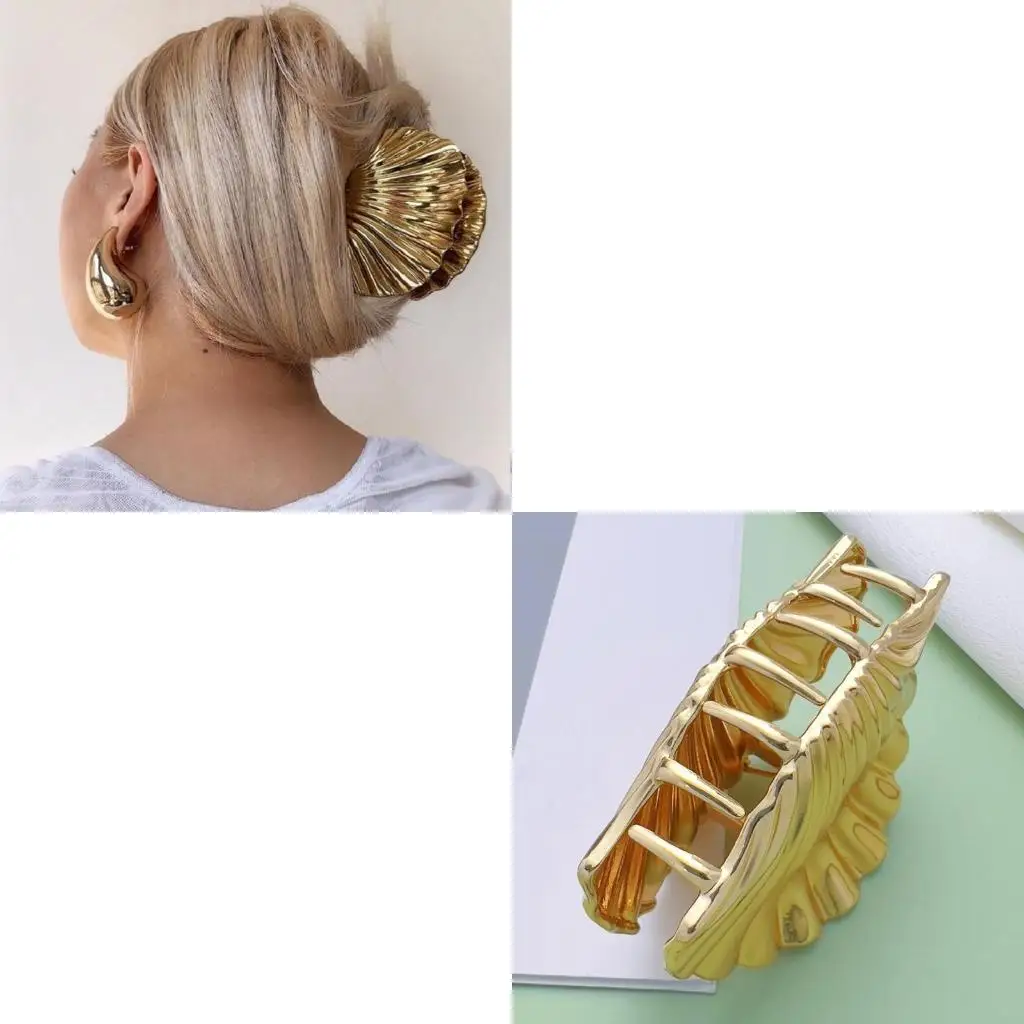 

Элегантный золотой металлический зажим для волос в виде ракушек для женщин, стильный зажим для волос, зажим для волос, зажим для