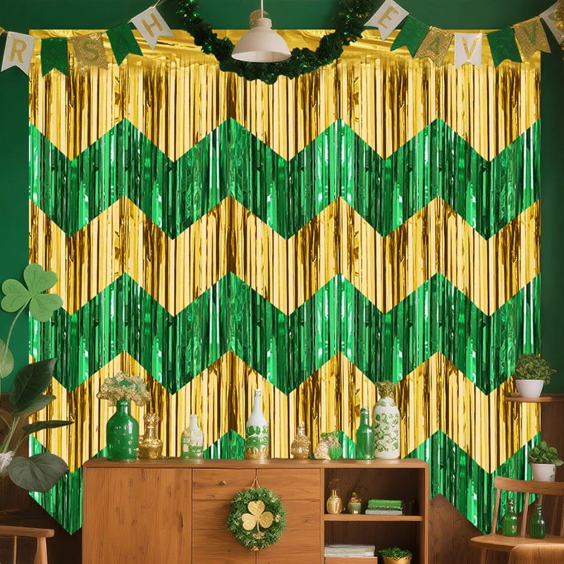 

50*200cm Wavy Rain Silk Curtain Banner St. Patrick's Day Carnival Birthday Party Wedding Stage Decoration DIY Background Wall
