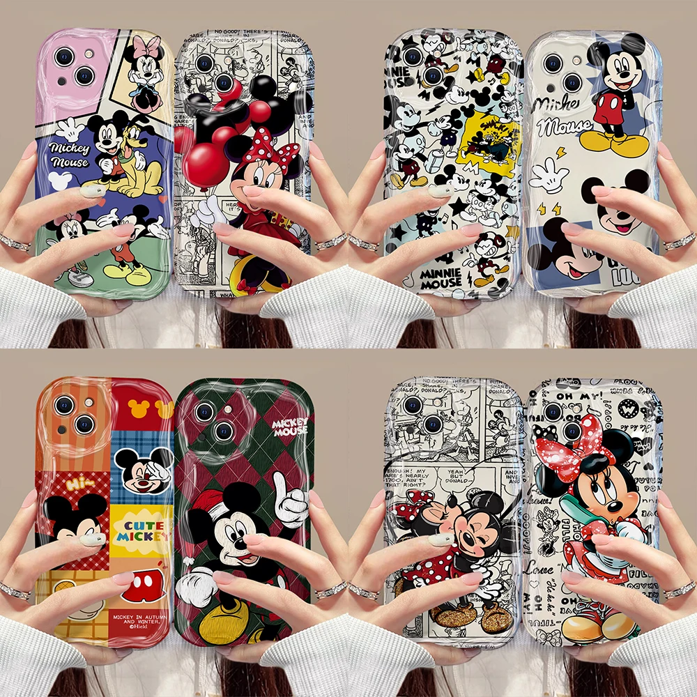 

Funny Cute Minnie Mickey 3D Wave Case For iPhone 15 14 13 12 11 Pro Max Mini X XR XSMAX 8 7 6S Plus Soft Silicone Cover