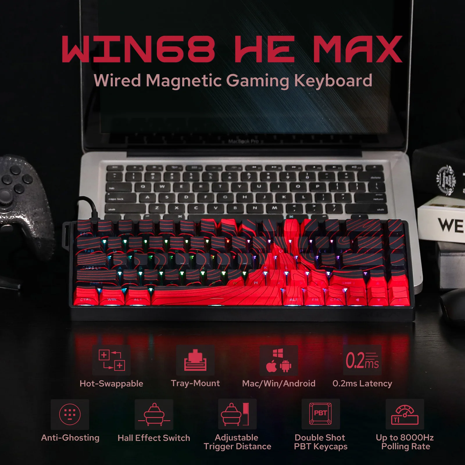 AULA WIN68 HE/WIN68 HE MAX 65% Hot-Swap Tray-Mount Structure Wired Gaming Mechanical Keyboard with Hall Effect Magnetic Switch