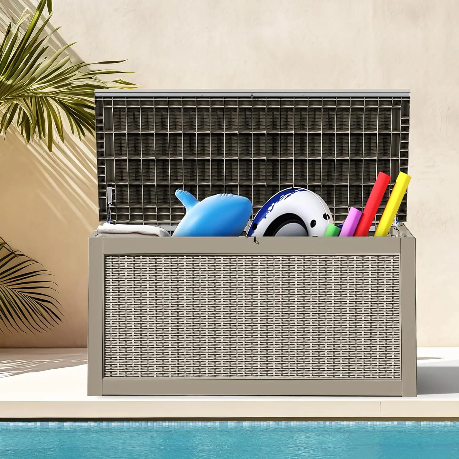 

260 Gallon Resin Outdoor Storage Box XXL Large Waterproof Deck Box Doubles as Table or Seating with 1000 lbs Capacity Lockable B