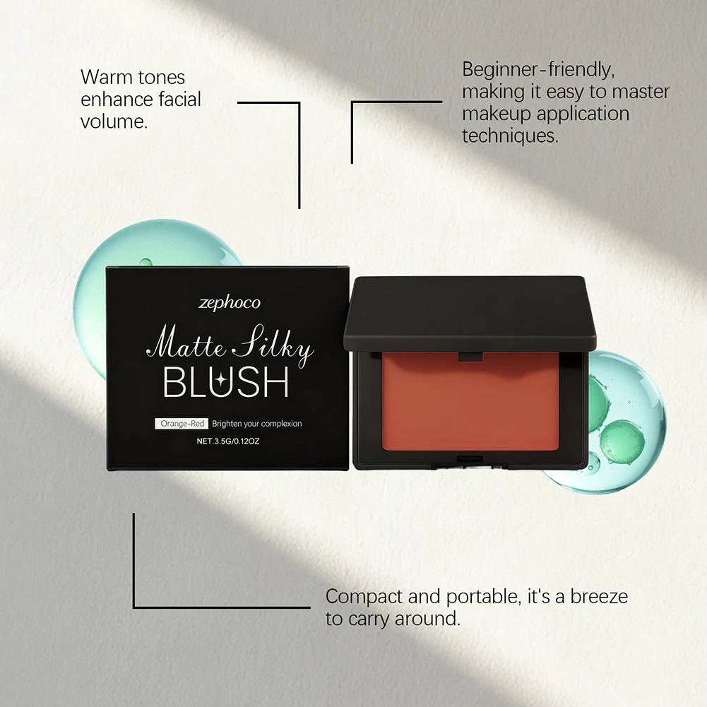 أحمر خدود فتاة للخدود برتقالي-أحمر غير لامع، أحمر خدود بودرة وجه ناعمة عالية الصباغ، أحمر خدود غير لامع قابل للمزج، أدوات مكياج الوجه #3