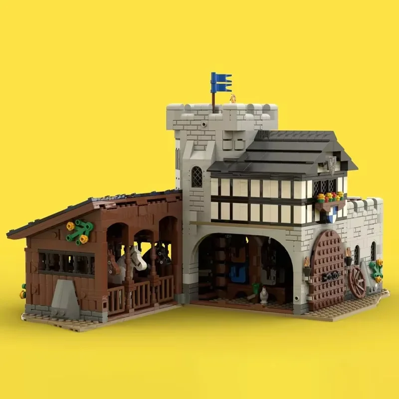 MOC Middeleeuws fort- en straatuitstraling Huismodel, Eagle Fighter-stabiliteitskit, speelgoedbouwstenen voor kleine deeltjes (1