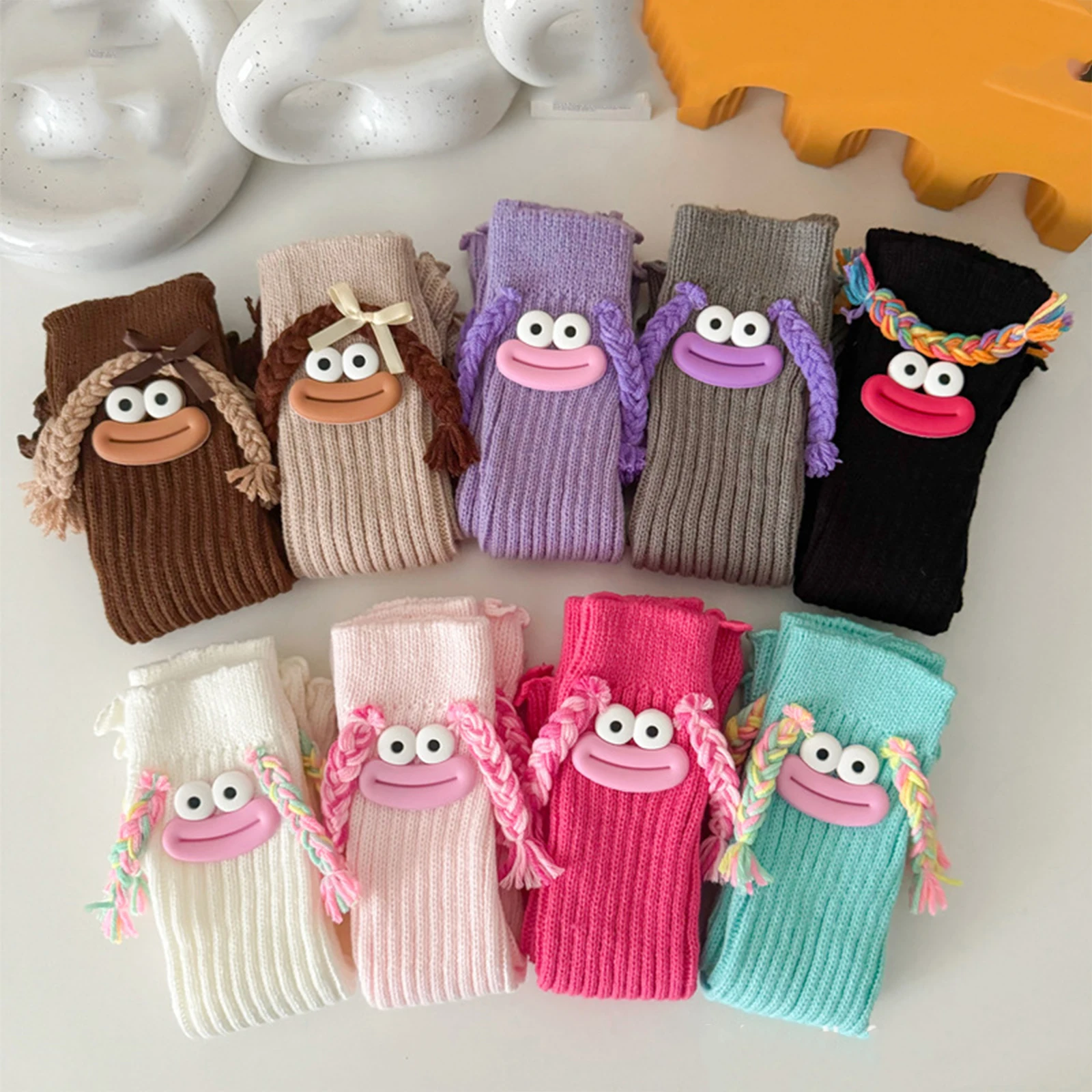 

2025 Parent Child Sock Covers Funny Sausage Mouth Long Tube Socks Contrasting Colors Cute Yarn Worn Outside Calf Pile Socks