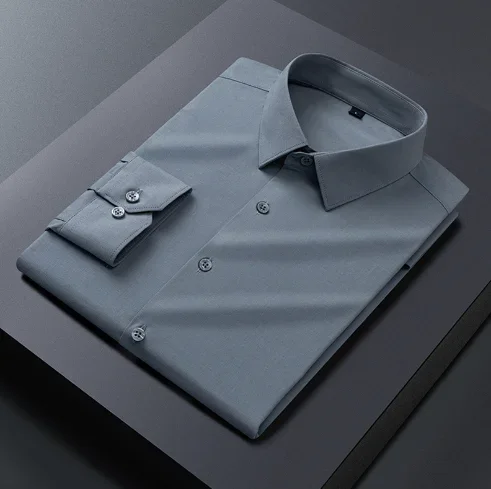 MAIDANGDI Men's Business Shirt Ice Silk Non Ironing Solid Color Breathable High End Shirt Multi Color Large Size