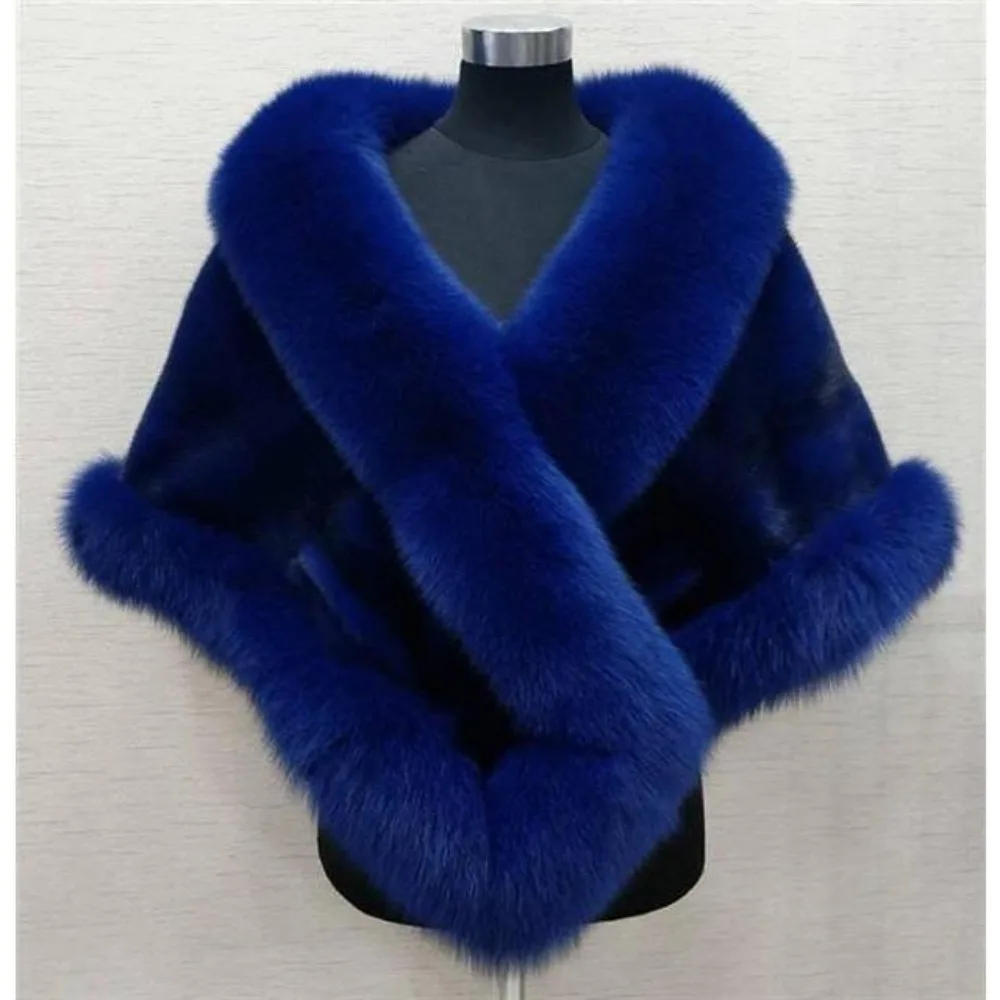 Autumn and Winter Solid Color Imitation Mink Fox Fur Imitation Fur Shawl Women's Cloak Sleeveles Coat Formal Shawl Commuting Top