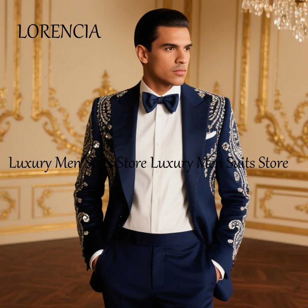 

Элегантные мужские костюмы с кристаллами, 2 предмета, приталенные смокинги с вышивкой, наряды для свадебной вечеринки, 2025 г., пиджак по индивидуальному заказу, брюки, ropa hombre