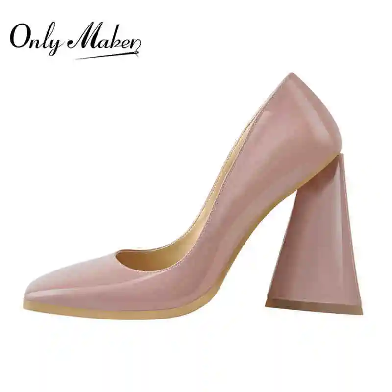 

Onlymaker Women Square Toe Pumps Triangle Block High Heels Nude Black Fashion Office Party Dress Pumps