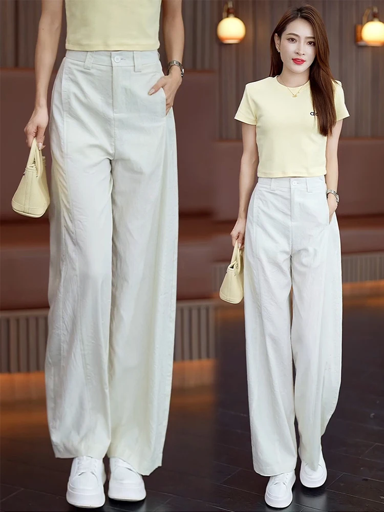 

Женские летние тонкие брюки-бананы с высокой талией, свободные, из ледяного шелка, широкие, в корейском стиле, для повседневной носки