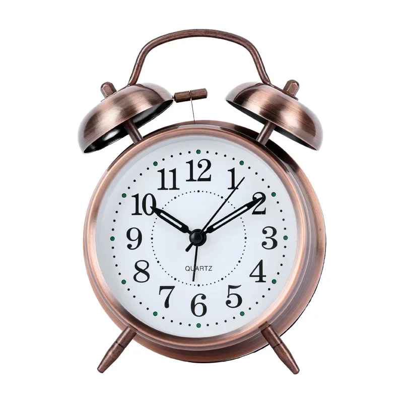 

Bronze metal bell alarm clock retro oversized loud luminous silent sweep second bedroom clock