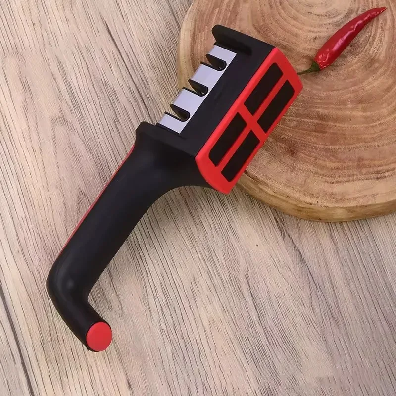 4 in 1 Knife Sharpener 4 Stage Sharpening Tool with Removable Head Non Slip Handle Base Hanging Design for Knives Scissors Black
