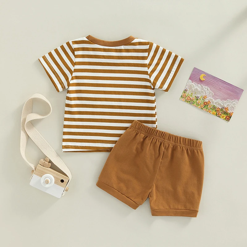 Newborn Baby Boy Clothes Toddler Summer Outfit Short Sleeve Striped Top Infant Shorts Set