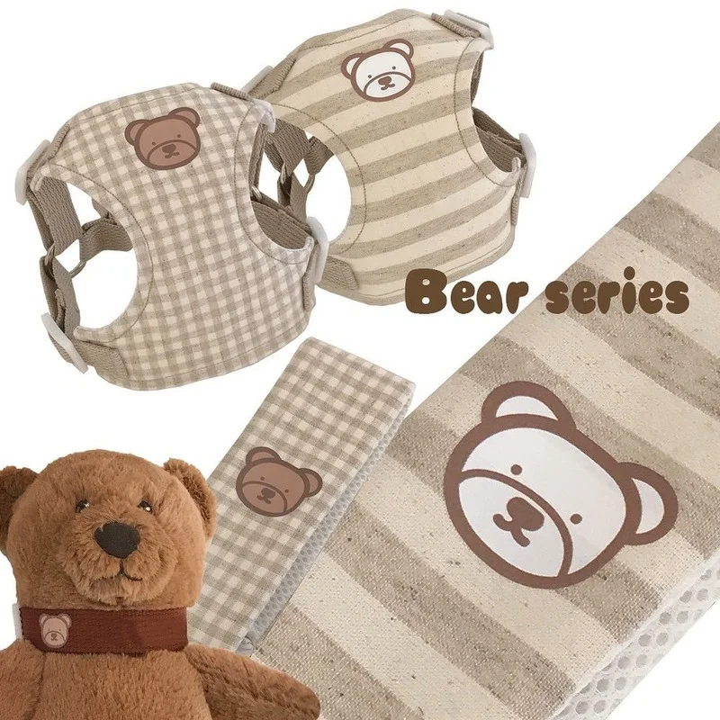 Pet Vest Traction Rope Lattice Stripe Cartoon Bear Chest Strap Dog Walking The Dog Rope Small Medium Sized Dogs Accessories