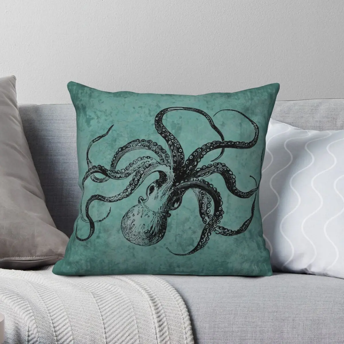 

Vintage Octopus Square Pillowcase Polyester Linen Velvet Creative Zip Decorative Pillow Case Room Cushion Cover Wholesale