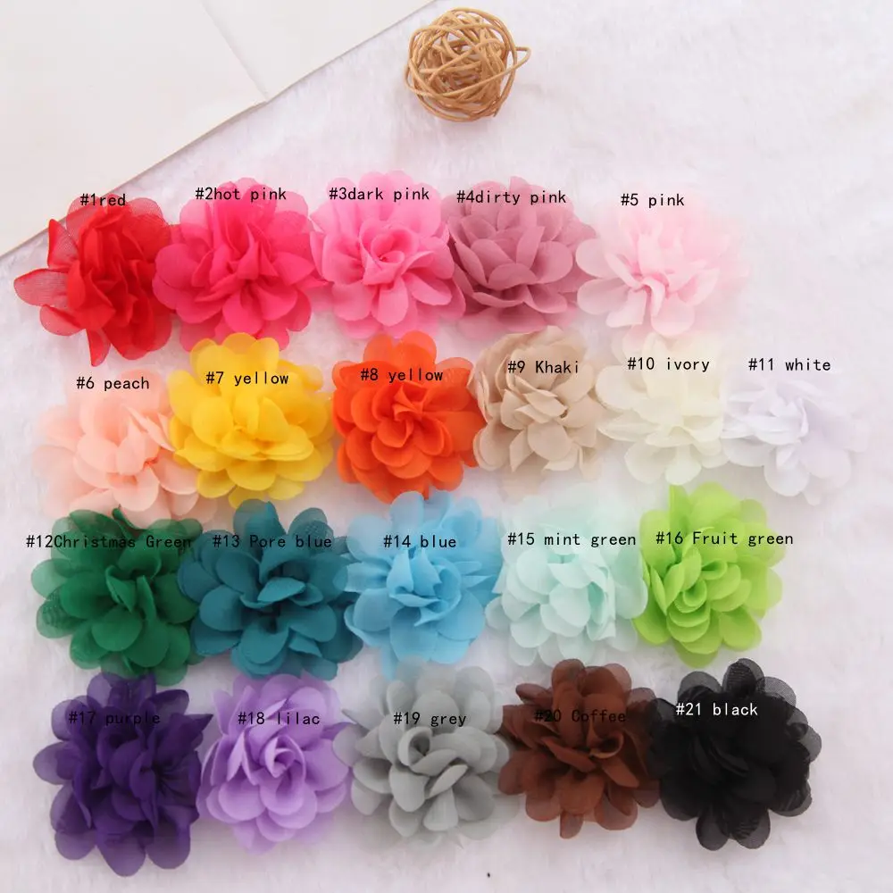 5 cm Satin Mini DIY Blumen Kinder Boutique Chiffon Blumen Weihnachten Hochzeit Mädchen Haarspangen oder Keine Clips Zubehör 30 teile/los – Detail 3