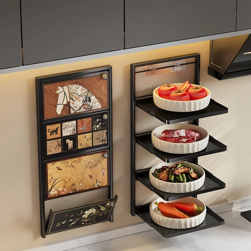 Kitchen Storage Shelf Multilayer Metal Shelves Wall-mounted Dish Storage Rack Kitchen Table Top Organizer Preparation Dish Racks