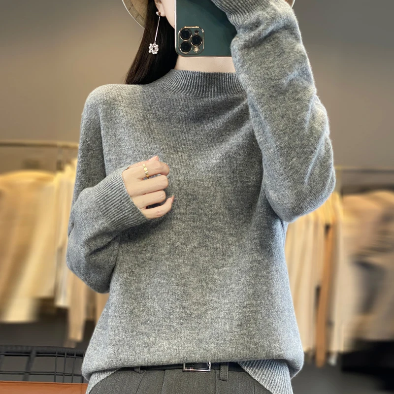 

100% Wool Women's Half - Turtleneck Pullover, Lightweight, Skin - friendly, Warm and Multi - color Basic Knitted Sweater