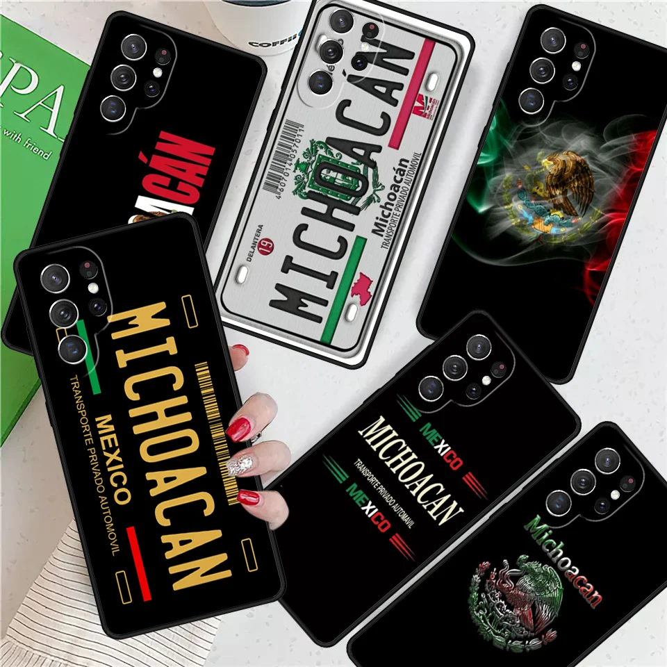 Michoacan License Plate Embroidery For Samsung Galaxy S24 Ultra S21 S22 S8 S9 S10E Note 10 20 Plus FE S23 Phone case Cover Coque