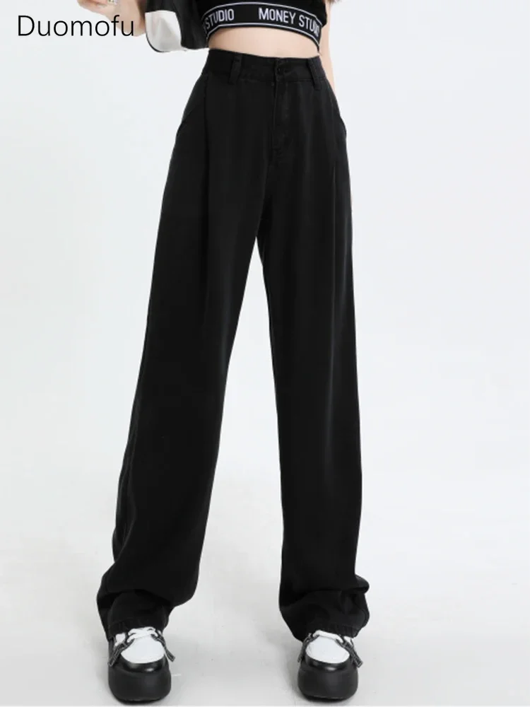 

Duomofu Black Summer High Waist Slim Straight Women Jeans Korean New Classic Full Length Fashion Solid Color Loose Female Jeans