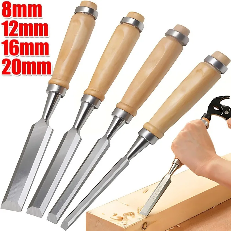 

8/12/16/20mm Woodworking Chisel Kit Wood Carving Tools Professional Sharp Blades Comfort Grip Handles DIY Wood Craft Supplies