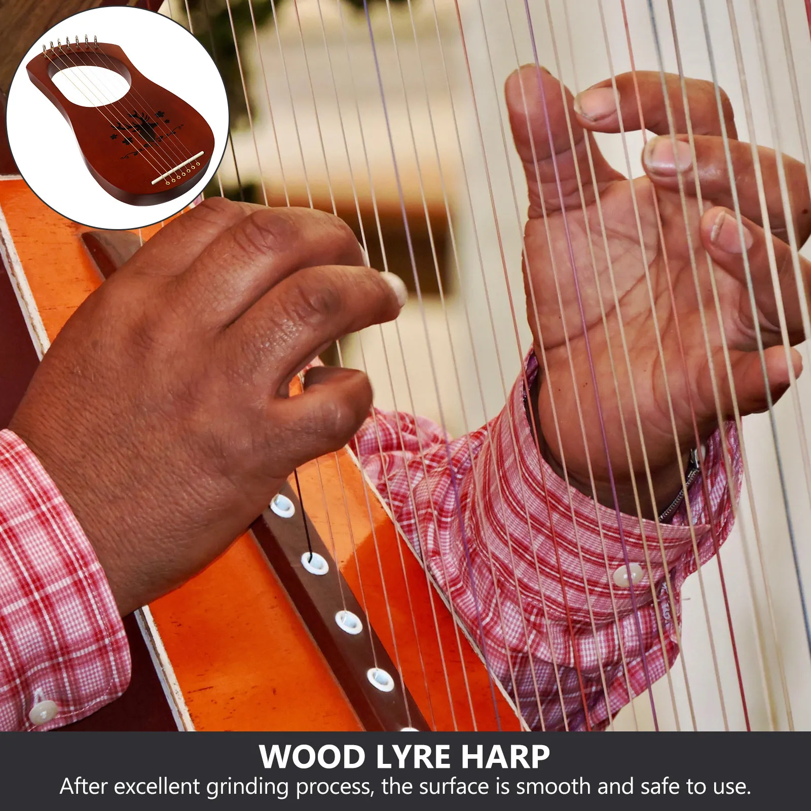 

1Set Retro Reindeer Lyre Harp 7 Strings Ancient Style Wood Body String Instrument Handheld Harp with Tuning Rod and Picks