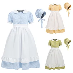 Pioneer Dress for Girls Colonial Historical Costume Vintage Floral Prairie Pilgrim Village Carnival Party Fairy Outfit Halloween