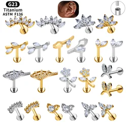G23 Titanium Marquise Zircon 16G Labret Ear Tragus Lip Ring Ear Stud Cartilage Helix Piercing Internal Thread Earrings for Women