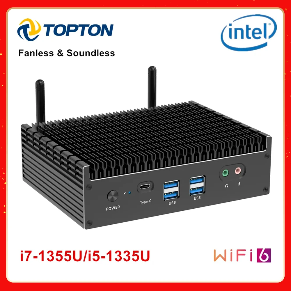 

Topton 13th Gen Fanless Mini PC Intel i7 1355U i5 1335U Windows 11 PCIE4.0 Dual 2.5G LAN Tunderbolt 4 Mini Gaming Computer WiFi6