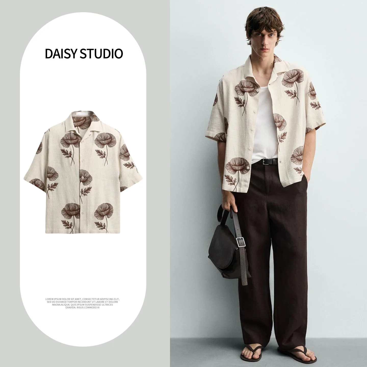 

Casual Loose Men's Short Sleeve Shirt Floral Embroidery Turn-down Collar Color Block Stitching Summer New Arrival Polyester F...