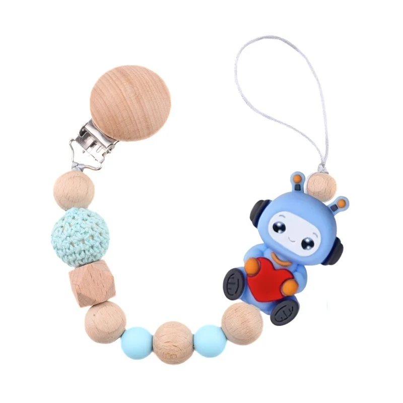 Cartoon Baby Schnullerkette Silikon Buche Holz Schnullerclips