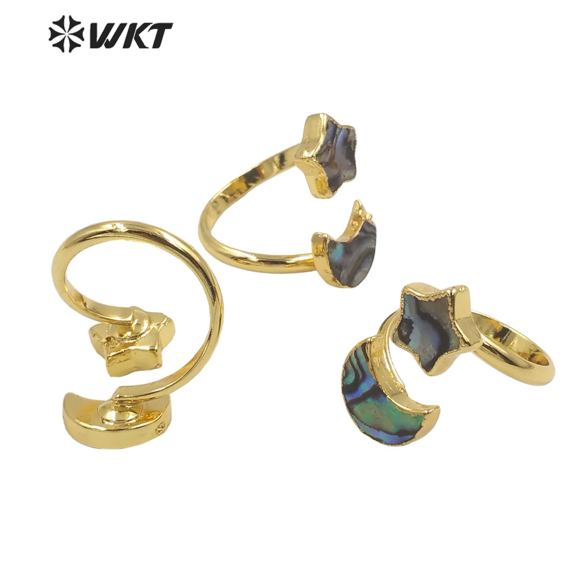 

WT-MPR027 WKT Fashion Nobleness Abalone Shell Rings Star Moon shape Gold Plated Open Ring Party Jewelry Valentine's Day Gift