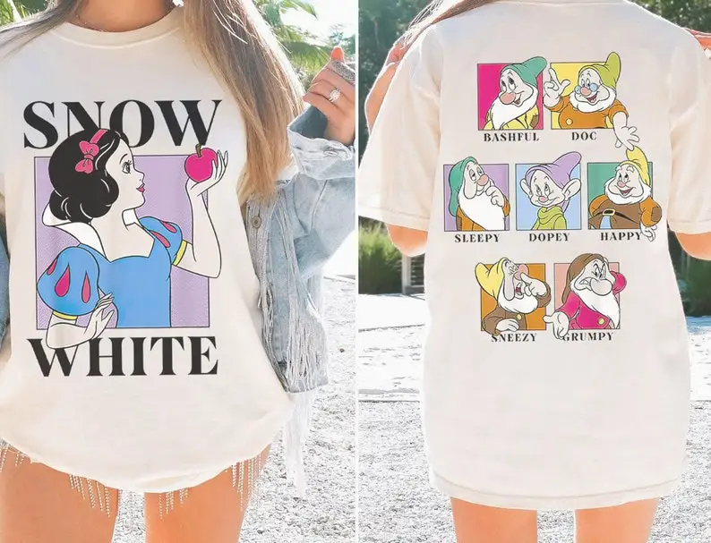 قميص ديزني برينسيس سنو وايت تي شيرت The Seven Dwarf and Snow White تي شيرت هدية عيد ميلاد قمصان ديزني لاند رحلة عائلية