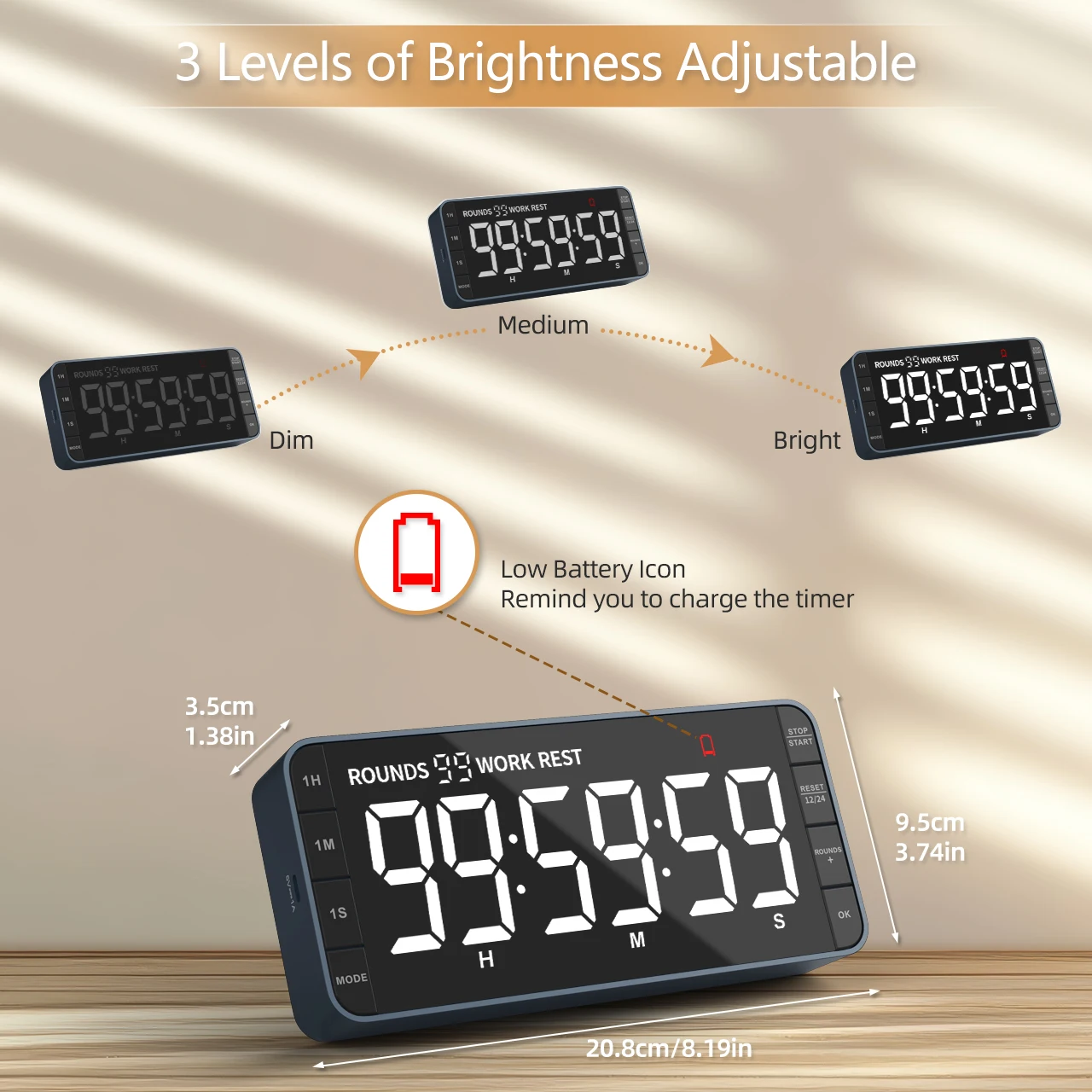 7.8'' Large LED Magnetic Timer Rechargeable Adjustable Volume Countdown/Countup Timer for Kitchen Classroom Kitchen Clock Timer