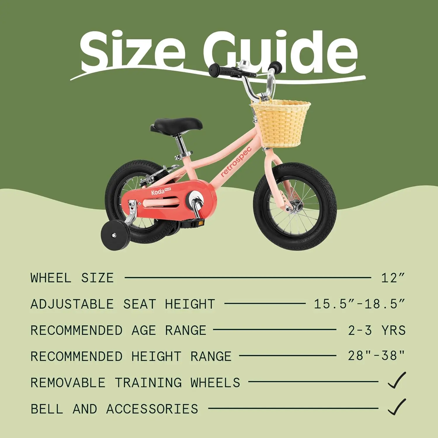 Koda Plus rower dla dzieci dla chłopców i dziewczynek W wieku 2-3 lat-12-calowy rower dziecięcy, regulowany fotel i kierownica, zdejmowany trening W