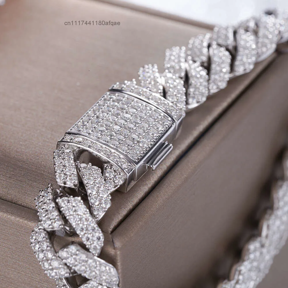 8 Inches Moissanite Gemstone Couple Bangles Cuban Link Bracelets S925 Silver Chain.
