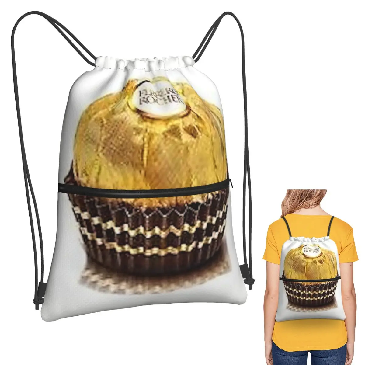 

Ferrero Rocher Backpacks Portable Drawstring Bags Storage Bag Book Bags for Man Woman Students
