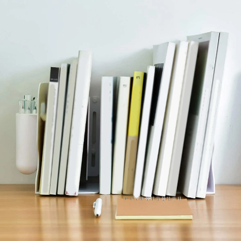 Expandable Bookend Adjustable Desktop Bookshelf With Pen Holder For Office School Home Desk