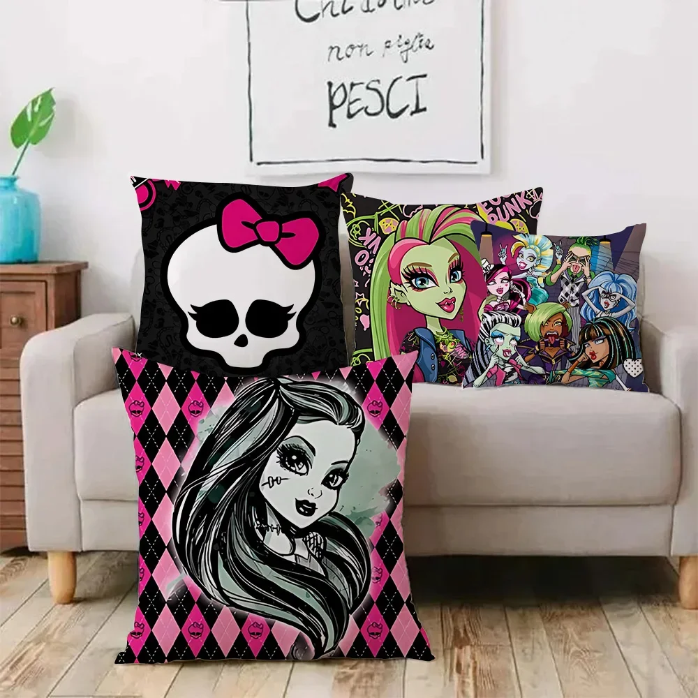 Classic Anime Monster High Pillow Covers Cartoon Sofa Decorative Home Double-sided Printing Short Plush Cute Cushion Cover