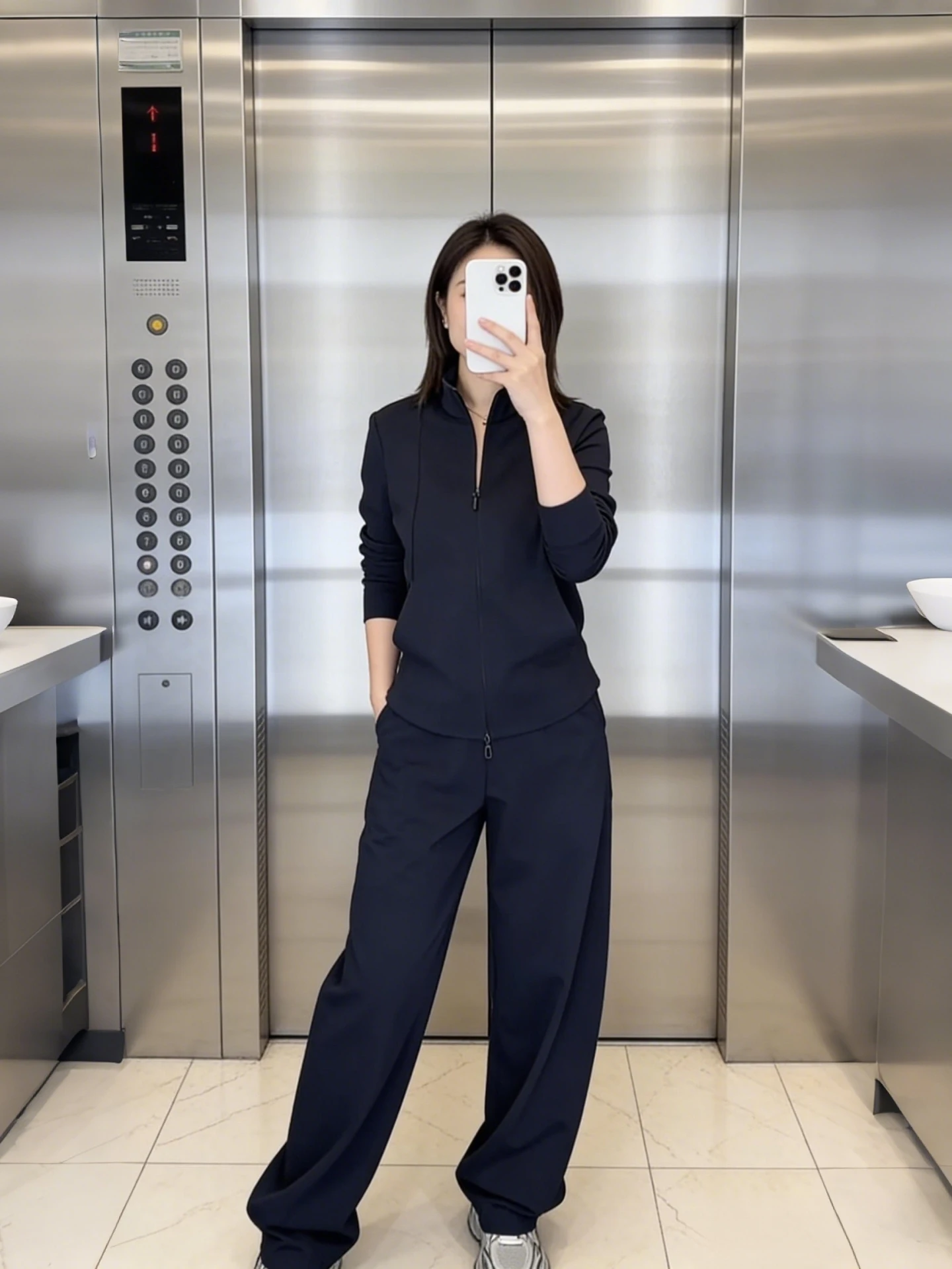 

Spring Autumn 2026 Women's Fashion Casual Set High Waist Wide Leg Pants Two Piece Set Stand Collar Sweatshirt Zipper Closure